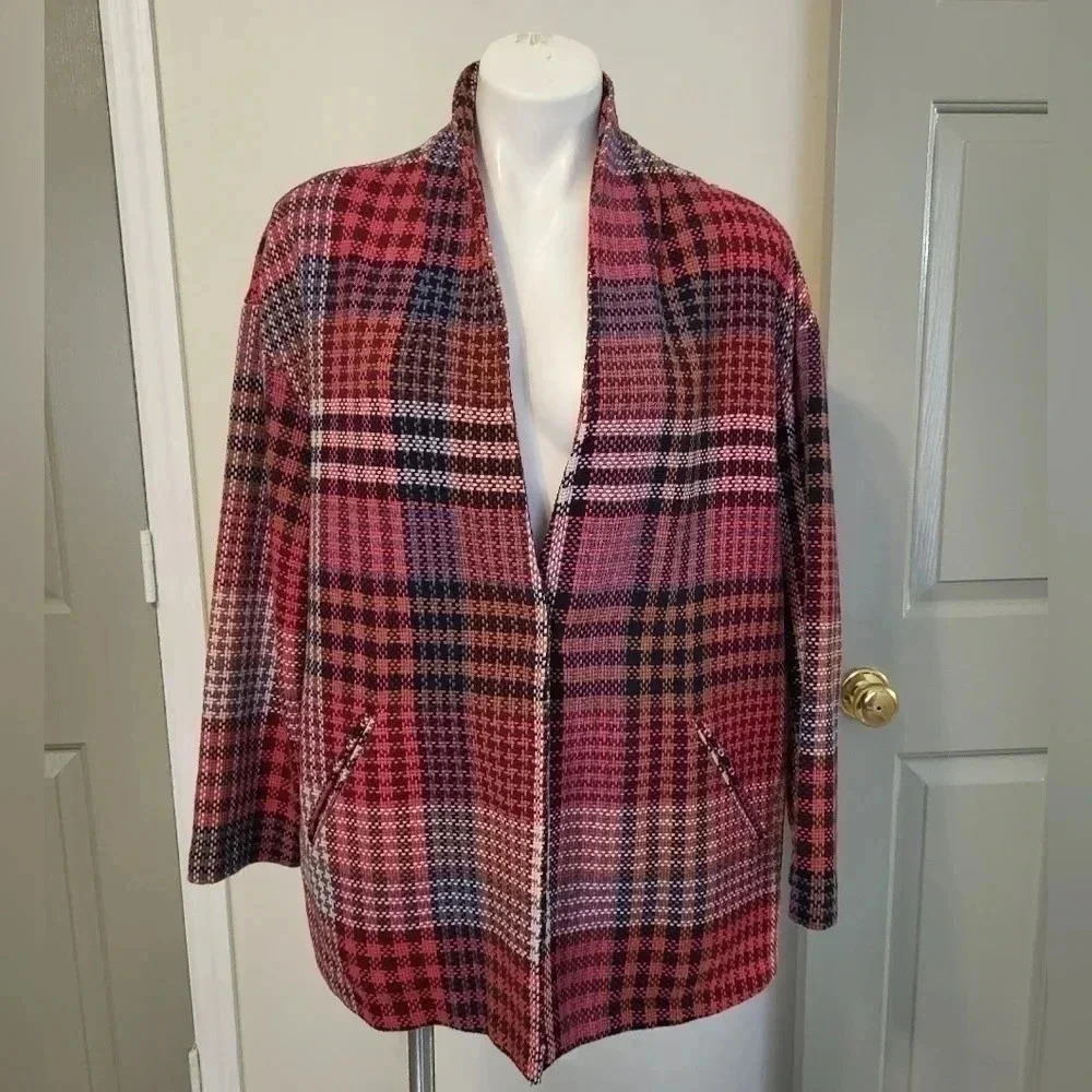 Rachel Zoe Clueless Vibes Y2K Plaid Tweed Wool Blend One Button Oversized Coat M